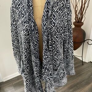 Knox Rose Womens XS Lagenlook Cottage Core Cotton Hankerchief Blue White Sweater